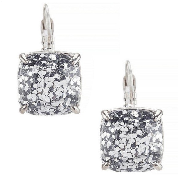 kate spade Jewelry - Kate Spade Sq-re Silver Glitter Leverback Earrings
